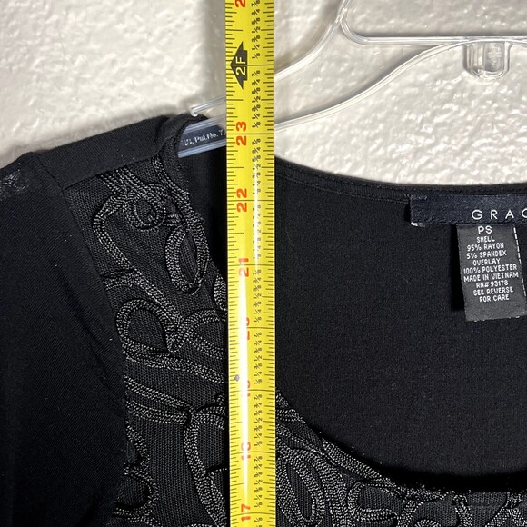 Grace Sz PS English Lace Embellished Blouse Long Sleeve Black Stretch - Picture 9 of 9